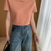 Cozy Series Simple Basic Slimming Shoulder T Shirt Short Sleeve Early Spring-Orange pink-Fancey Boutique