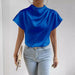 Summer Shirt Pullover Irregular Asymmetric Half Turtleneck Solid Color Silk like Office Sleeve Top-Fancey Boutique