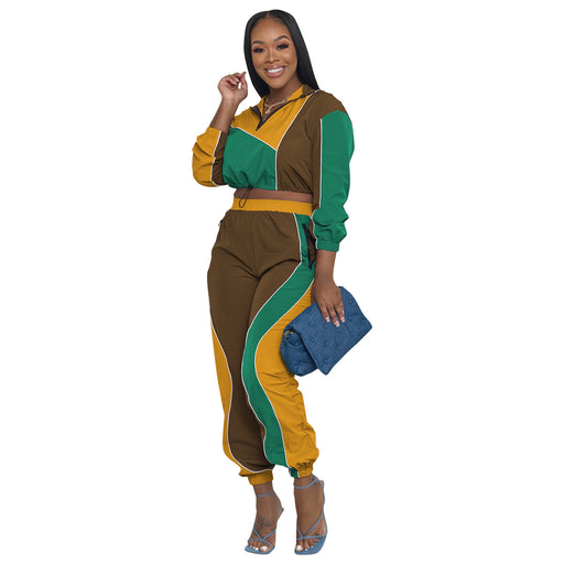 Color-Yellow-Women Clothing Sports Set Trench Coat Running Set Two Piece Color Matching Long Sleeve Spring Autumn-Fancey Boutique