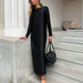 Color-Black-Autumn Winter Women Clothing Base Dress Long Sleeve Split Satin Drape Sheath Dress-Fancey Boutique