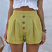 Color-Yellow-Summer Button Decorations Cotton Linen Shorts Solid Color Casual Wide-Leg Pants for Women-Fancey Boutique