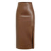 Autumn Winter Faux Leather Split Leather Skirt High Waist Zipper Skirt Slim Sheath Long Skirt Women-Brown-Fancey Boutique