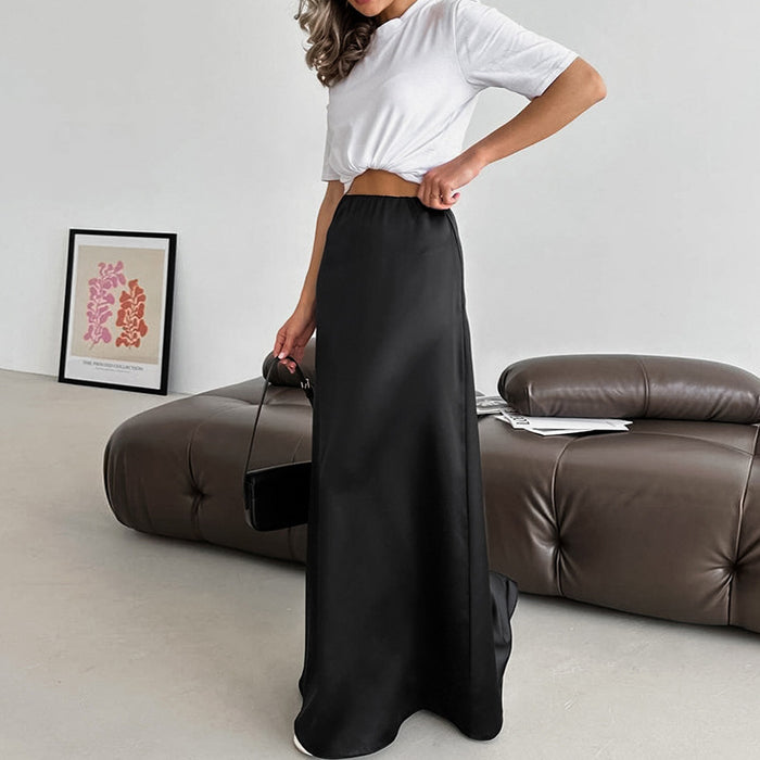 Autumn Imitation Acetate Satin Skirt Women All Match A line Skirt-Fancey Boutique