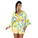 Women Wear V Neck Sexy Backless Print Shorts Jumpsuit-Yellow-Fancey Boutique