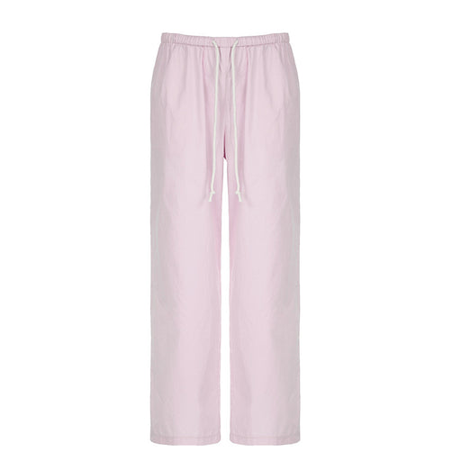 High Street Fashionable Elastic Waist Wide Leg Pink Woven Overalls Sexy Low Waist Casual Trousers Summer-Pink-Fancey Boutique