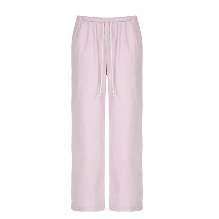 High Street Fashionable Elastic Waist Wide Leg Pink Woven Overalls Sexy Low Waist Casual Trousers Summer-Pink-Fancey Boutique