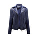 Color-Purplish Blue-Short Spring Autumn Leather Women European Size Slim Collared Motorcycle Clothing Oblique Zipper Jacket Women Coat-Fancey Boutique