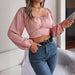 Color-Spring Summer Casual Lantern Sleeve Lace up Waist Chiffon Shirt Cropped Top Women Clothing-Fancey Boutique