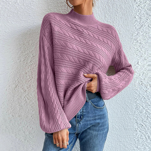 Color-Purple-Autumn Winter Solid Color Women Top Loose round Neck Pullover Twist Sweater for Women-Fancey Boutique