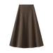 Color-Khaki-Skirt Women A Line Skirt Autumn Winter Brown High Waist Slimming Mid Length Expansion Skirt Skirt-Fancey Boutique