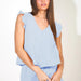 Summer Women V neck Ruffled Top Shorts Suit-Light Blue-Fancey Boutique