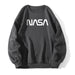 Color-Dark Grey-Fleece Lined Crew Neck Sweater Women NASA Letter Graphic Print Fresh Casual Pullover Round Neck Long Sleeves T Shirt-Fancey Boutique