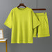Color-Apple Green-Solid Color round Neck Short Sleeve T Shirt Shorts Set Women Summer Loose Outer Wear Casual Ice Silk Two Piece Suit-Fancey Boutique