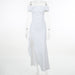 Color-White-Sexy off Shoulder Dress Summer Waist Dress Slit Dress-Fancey Boutique