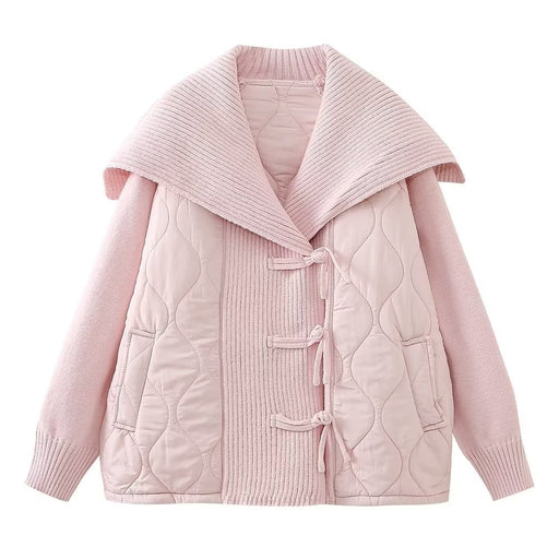 Color-Pink-Stitching Sweater Cardigan Women Autumn Lazy Wind Korean Loose Knitted Coat-Fancey Boutique