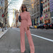 Color-Pink-Half Turtleneck Lantern Sleeve Simple Capable Office Lady Jumpsuit-Fancey Boutique