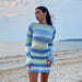 Color-Direct Autumn Winter Contrast Color Sweater Dress Women Backless Long Sleeves round Neck Striped Dress-Fancey Boutique