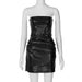 Color-Black-Autumn Winter Faux Leather Fashionable Elegant Sexy Bandeau Slim Fit Slimming Sheath Dress-Fancey Boutique