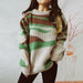Color-Green-Autumn Winter Irregular Asymmetric Striped Brushed Round Neck Long Sleeve Loose Knitted Pullover Sweater-Fancey Boutique