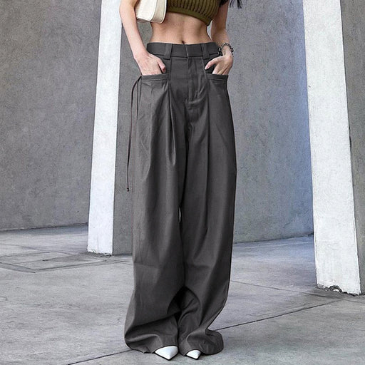 Color-Gray-Summer sexy Retro Street Loose Low Waist Solid Color Woven Pants-Fancey Boutique