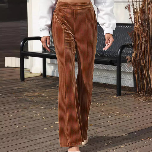 Solid Color High Waist Flared Pants Women Autumn Winter Corduroy Wide Leg Casual Pants Women-Fancey Boutique