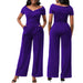 Color-Purple-Masson Sexy Solid Color Short Sleeve V-neck Women Jumpsuit-Fancey Boutique