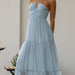 Color-Blue-Women V neck Brace Long Stitching Dress Elegant Shoulder Baring Sleeveless-Fancey Boutique