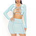 Color-Azure-Casual Suit Sexy Sexy Women Clothing Tied Slim Fit T Shirt Hip Skirt Stitching-Fancey Boutique