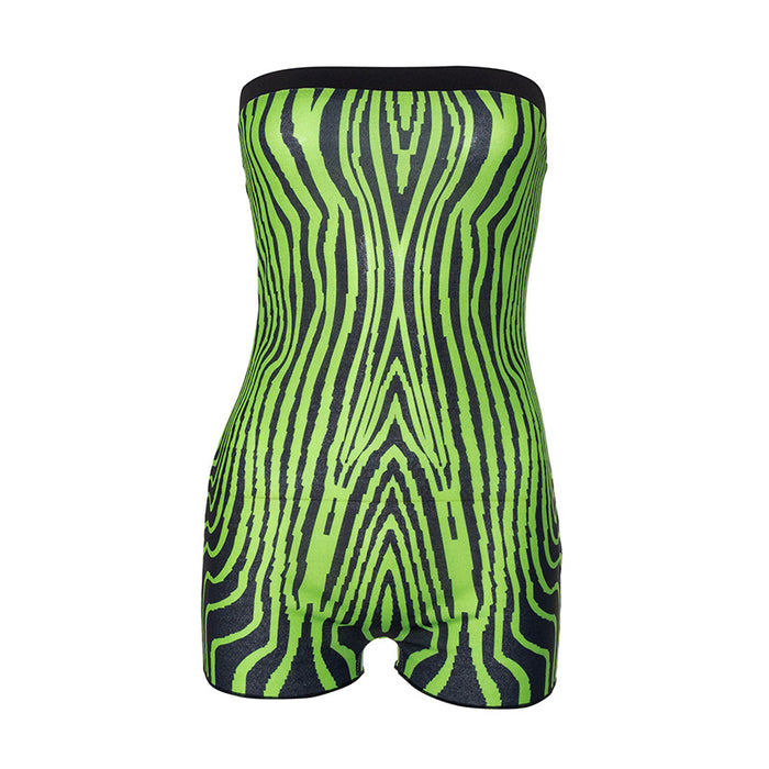 Women Clothing Summer Striped Printed Sleeveless Off Neck Tube Top Woolen Romper-Green-Fancey Boutique