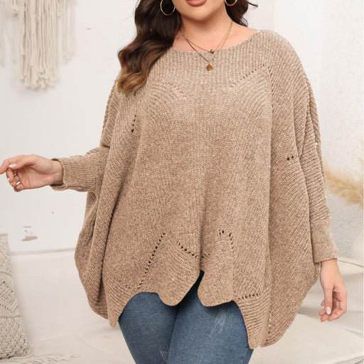 Color-Khaki-plus Size Women Tops Women Clothes Autumn Winter Loose Woven Shirt Idle Pullover-Fancey Boutique