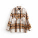 Color-Khaki-Women Plaid Shirt Soft Woolen Coat Sweet Casual Autumn Winter Women Top-Fancey Boutique