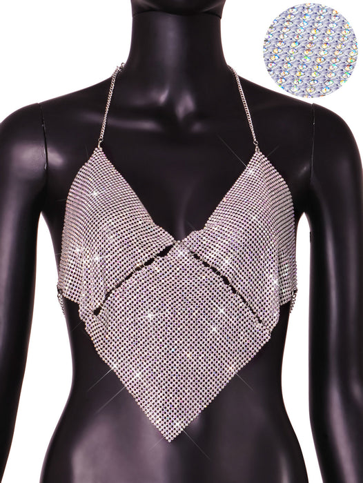 Color-Silver3-Women Clothing Nightclub Sexy Low Cut Backless Halter Rhinestone Stitching Triangle Vest Women-Fancey Boutique