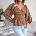 Color-Lantern Long Sleeve Casual Leopard Print Chiffon Shirt Top Women Clothing Spring Summer-Fancey Boutique