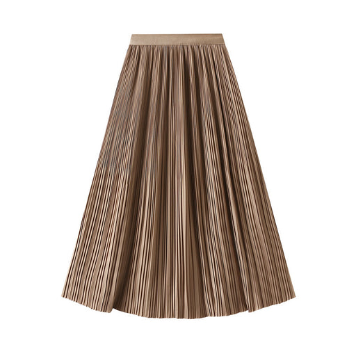 Color-Khaki-Elegant Pleated Skirt Double Pleated Draping Summer Slimming Mid Length Pleated Skirt-Fancey Boutique
