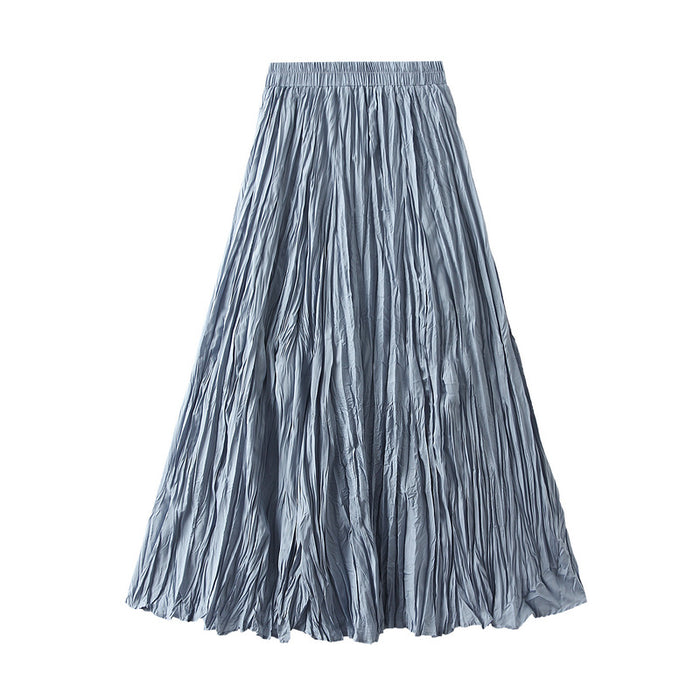 Color-The Blue Gray-Light Luxury Streamer Pleated Skirt Women Spring Autumn Swing Slimming Pleated A Line Skirt-Fancey Boutique