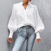 French Small Stand Collar Puff Sleeve Cotton Linen Women Shirt Spring Tops-Fancey Boutique