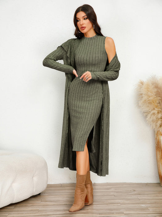 Color-Army Green-Women Clothing Dress Women Autumn Long Sleeve Long Coat Two Piece Suit-Fancey Boutique