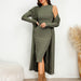 Color-Army Green-Women Clothing Dress Women Autumn Long Sleeve Long Coat Two Piece Suit-Fancey Boutique