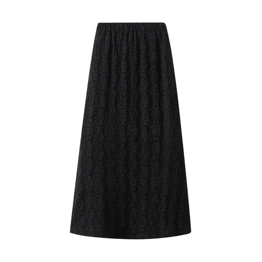 Color-Black-Lace Skirt Autumn Winter Fleece Lined Thickened Lining-Fancey Boutique