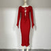 Color-Red-Irregular Asymmetric Bell Sleeve Knitted Dress Lace Up Slimming V Neckline Dress Dress Women-Fancey Boutique