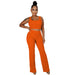 Color-Orange-Summer Women Clothing High Elastic Sunken Stripe Sleeveless Solid Color Blouse Pants-Fancey Boutique