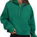 Color-Blackish Green-Women Clothing Half Zipper Hooded Sweatshirt Loose Short Velvet Sweater-Fancey Boutique