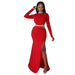 Color-Red-Autumn Women Sexy Open Waist Split Dress Solid Color-Fancey Boutique