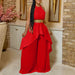 Color-Red-with Belt Summer Two Piece Suit Sleeveless Backless Irregular Asymmetric Maxi Dress Wide Leg Pants Suit-Fancey Boutique