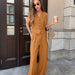 Solid Color Cotton Linen Office V neck Vest Trousers Two Piece Summer All-Matching Casual Set Women-Orange-Fancey Boutique