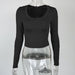 Color-Black-Spring Women Sexy Slim U Neck Long-Sleeved Bottoming Top-Fancey Boutique