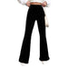 Solid Color High Waist Flared Pants Women Autumn Winter Corduroy Wide Leg Casual Pants Women-Black-Fancey Boutique