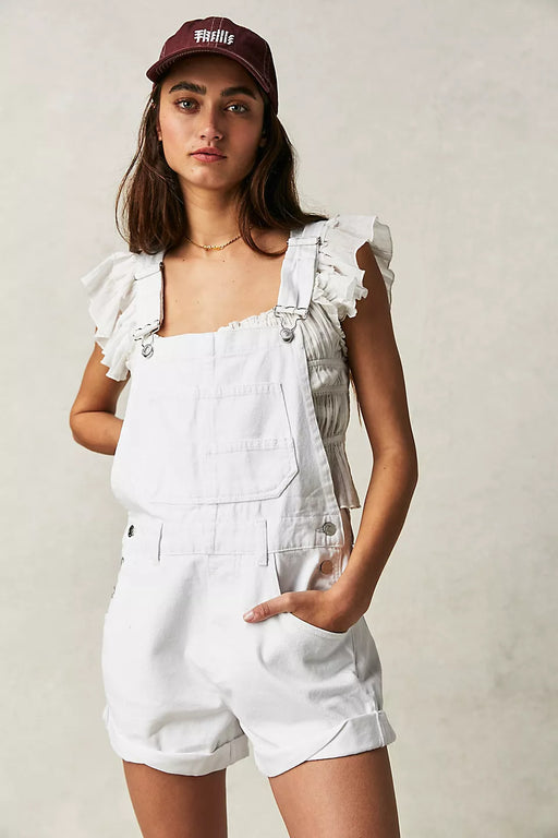 Color-White-Loose Multi Pocket Shoulder Strap Jeans Women-Fancey Boutique