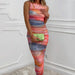 Color-Multi-Women Clothing Summer Sexy Tie Dyed Printed Pleated Round Neck Dress-Fancey Boutique