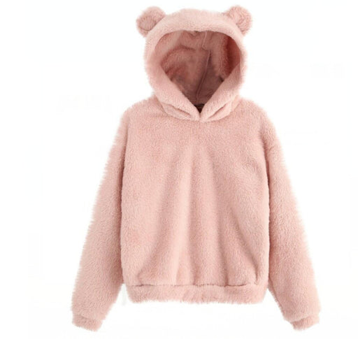 Color-Pink-Autumn Winter Fluffy Rabbit Ears Hooded Warm Plus size-Fancey Boutique